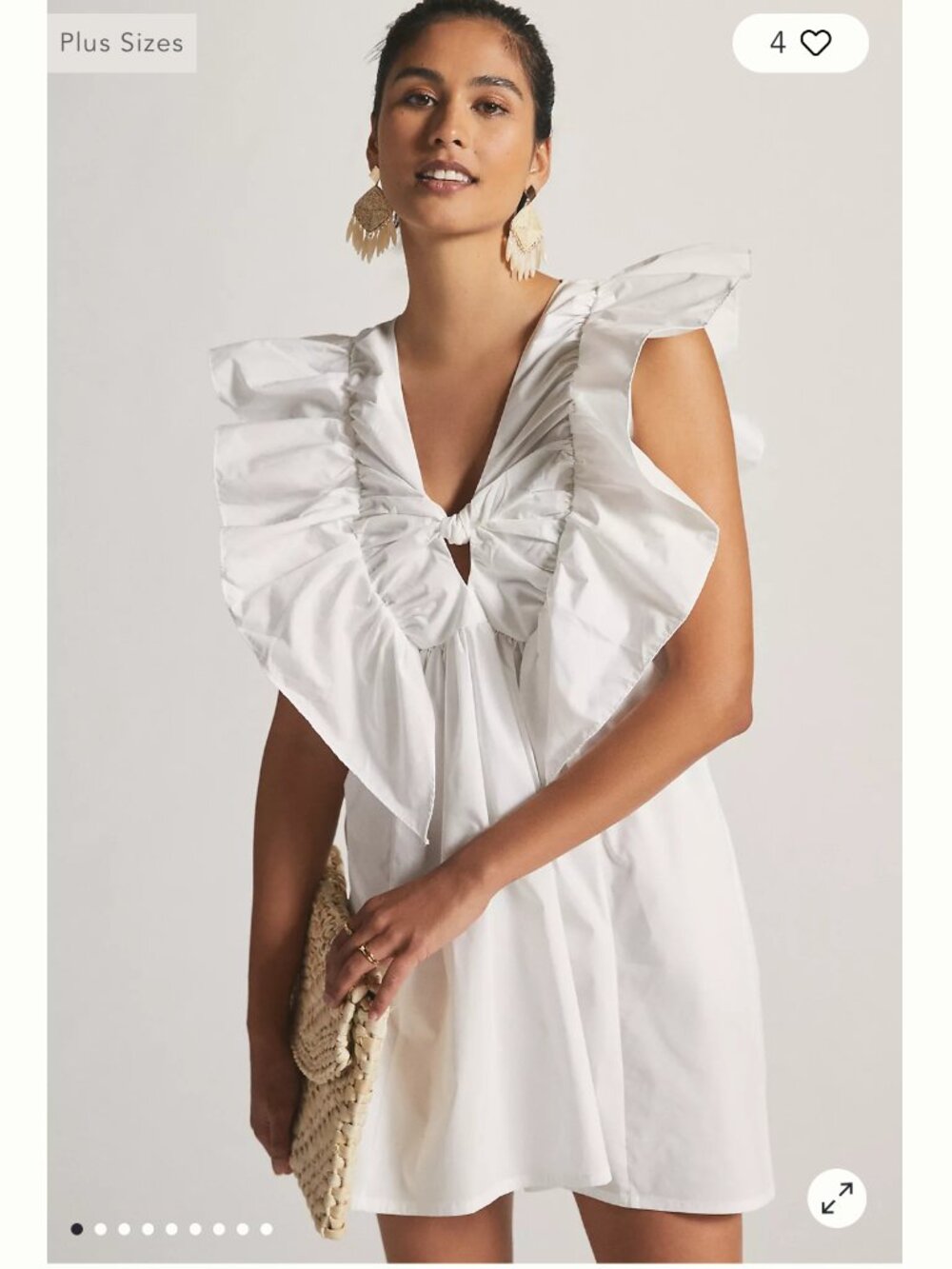 Anthropologie - Blue Tassel Ruffled Waistless Mini Dress - White - XS